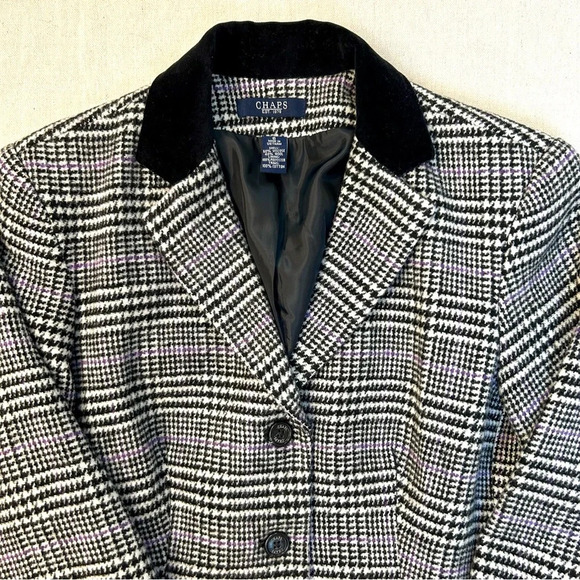 CHAPS Women's Wool Blend Houndstooth Black Blazer Size 6 Power Suit Classic - Picture 3 of 8